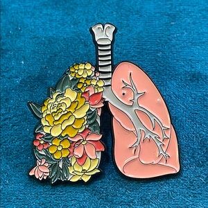 Floral Pink and Yellow Lungs Enamel Pin